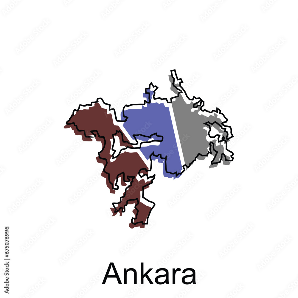 Map City of Ankara design, vector template with outline graphic sketch style isolated on white background