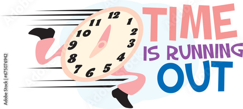 PEOPLE AND CLOCK  RUN ,TO SHOW THE SYMBOL OF   TIME IS RUNNING OUT VECTOR ILLUSTRATION