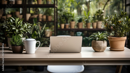 Front View Laptop On White Table. Nearby Is Document , Background Image, Hd