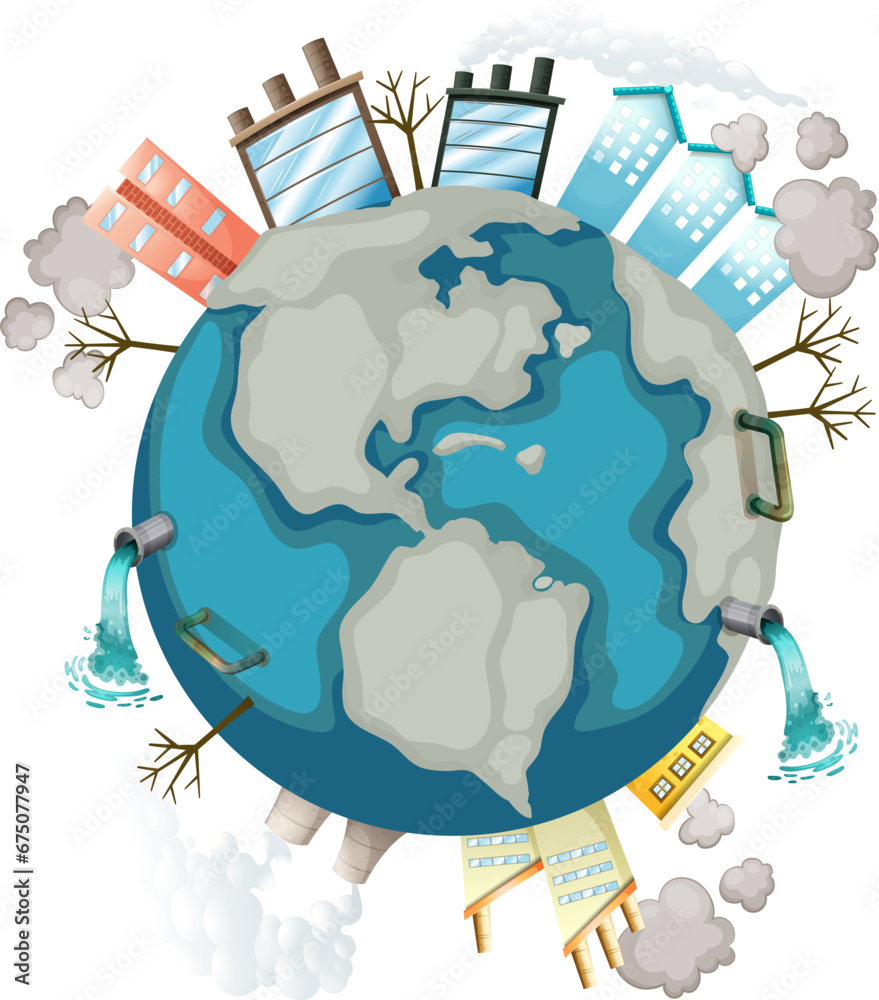 Naklejka premium Global Warming Crisis: Earth's Pollution Factory