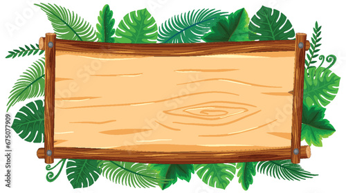 Tropical Plants Leaves on Wooden Banner Frame