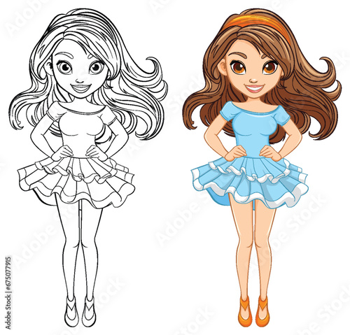 Beautiful Woman Cartoon Character in Mini Skirt Dress