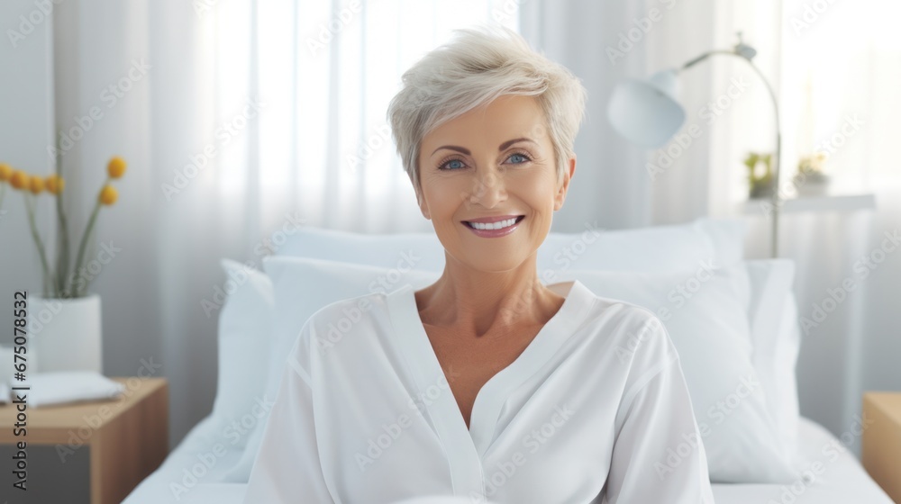 Portrait smiling senior female at modern beauty clinic, Surgery Clinic, Medical and beauty industry Portrait smiling senior female at modern beauty clinic, Surgery Clinic, Medical and beauty industry