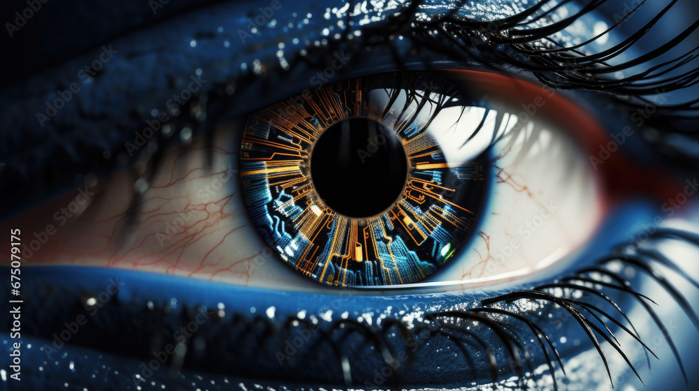 Female Eye Close Up With Smart Contact Lens, Background Image, Hd