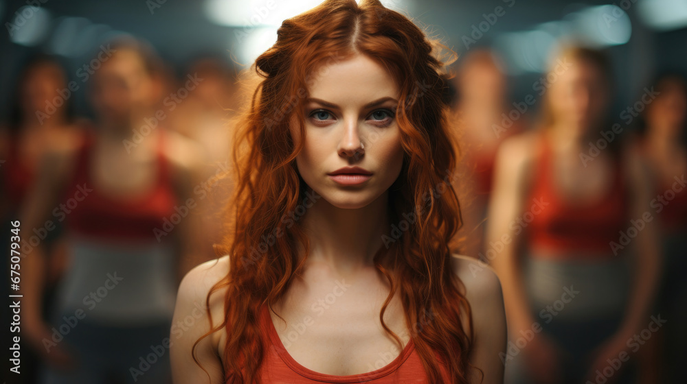 Fit Relaxed Redhead Young Woman Practices Stretching, Background Image, Hd