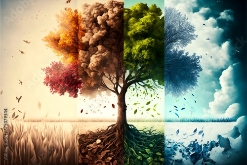 AI-generated illustration of a tree with four seasons.