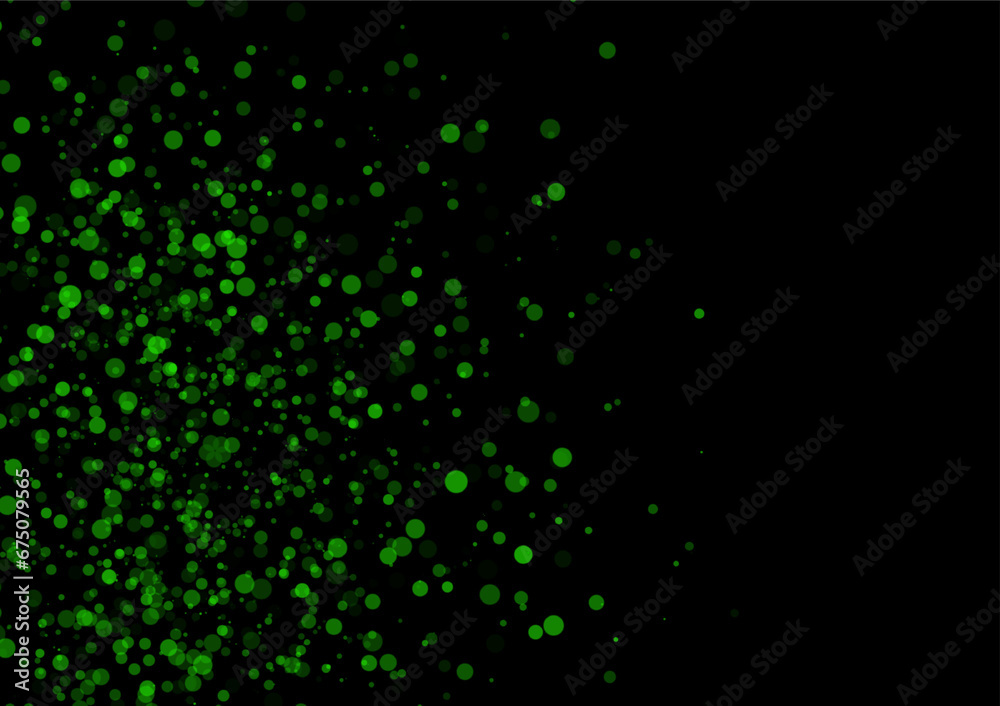 Small circles and bright green dots They are arranged into beautiful graphics. On a green and black gradient background.