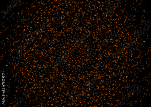 Orange circles and dots Scattered on a black background  can be used to design media  backdrops  website banners.