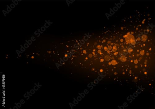 Orange circles and dots Scattered on a black background, can be used to design media, backdrops, website banners.