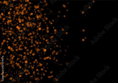 Orange circles and dots Scattered on a black background, can be used to design media, backdrops, website banners.