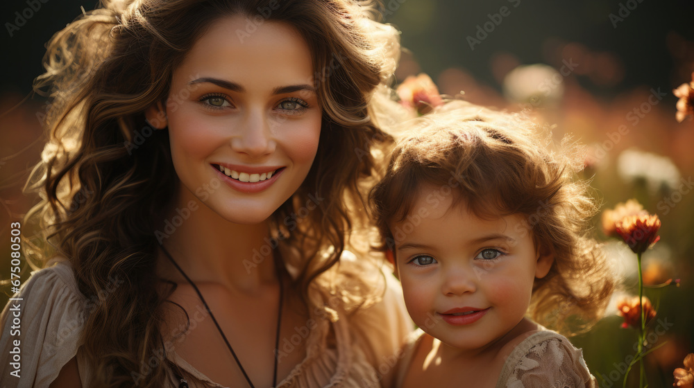 Obraz premium Happy Mother With Baby Outside , Background Image, Hd