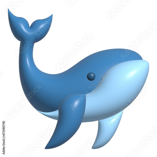 Whale with cartoon style, 3d rendering. Digital drawing.