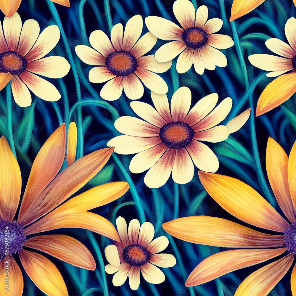 Fototapeta premium AI generated illustration of a Vibrant Floral Seamless Pattern Tile