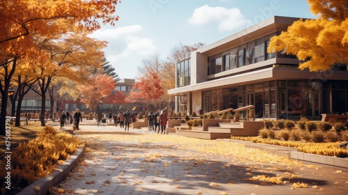 beautiful campus, autumn, streets, with ginkgo trees, branches photo