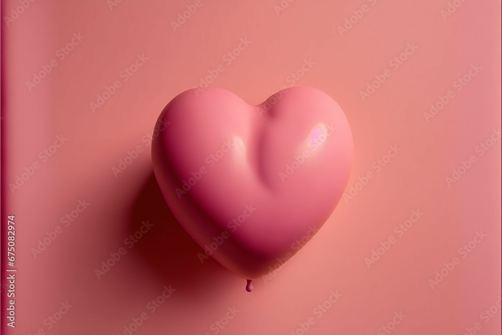 AI generated illustration of a 3D-shaped pink heart balloon on a pink background