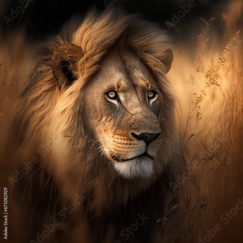 AI generated illustration of a stunning Lion in the nature