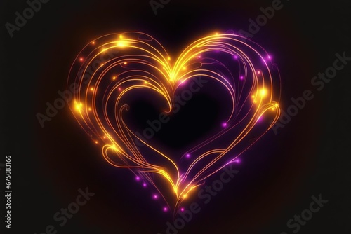 AI generated illustration of a neon heart on black background