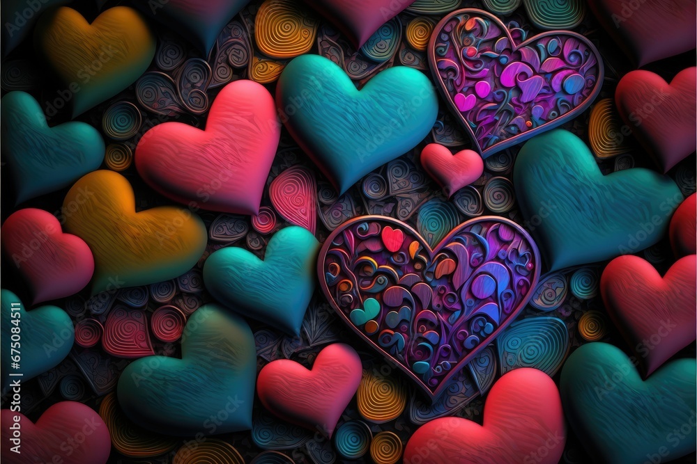 Obraz premium AI-generated illustration of colorful 3D hearts background. Love concept.