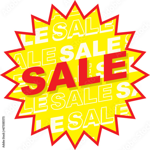 sale sticker and stamp vector illustrationin yellow background and red text photo