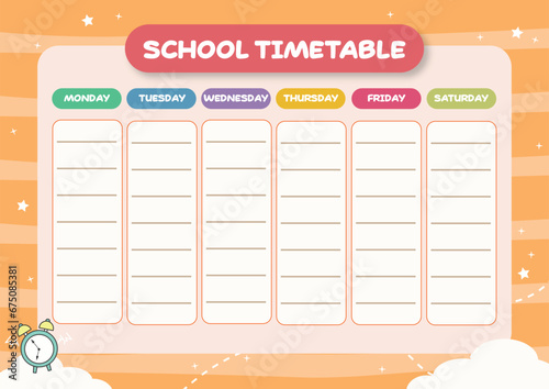 School timetable for study schedule with colurfull and cheerfull colour photo