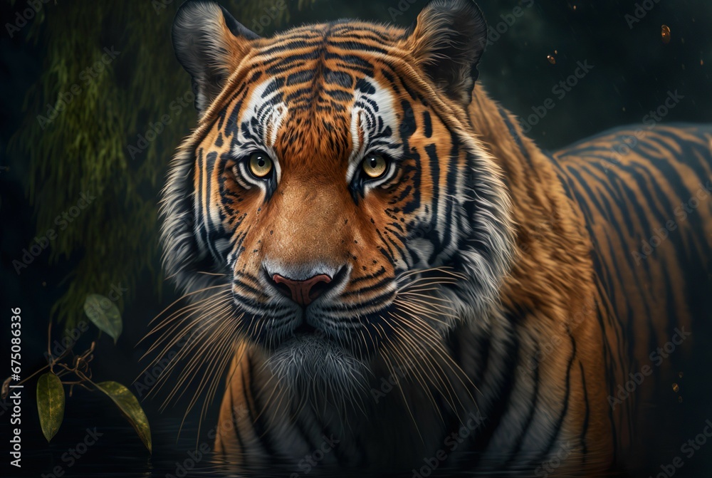 AI generated illustration of the portrait of the tiger. AI generated illustration of the portrait of the tiger.