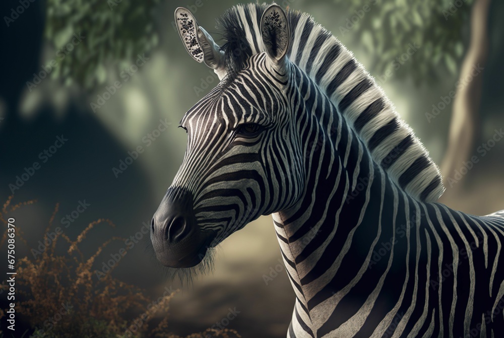 AI generated illustration of a portrait of zebra with balck and white ...