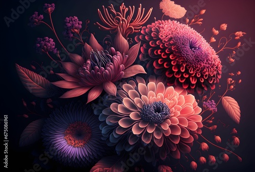AI generated illustration of blooming colorful flowers background © Wirestock