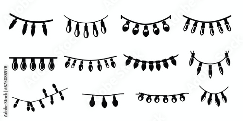 Set of Christmas lights. Christmas lights silhouette set. Vector illustration