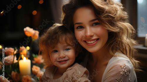 Portrait Of A Smiling Loving Mother With A Cute Happy, Background Image, Hd