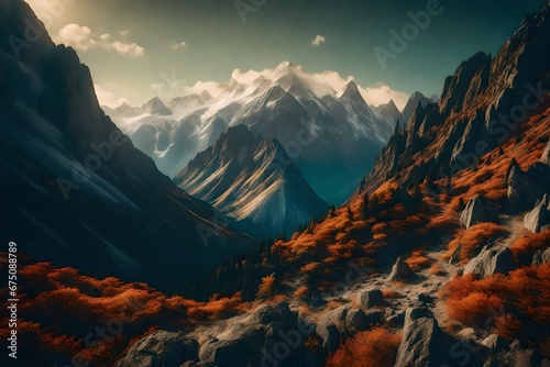 Mountains. Fantasy and vibrant natural scenery. conceptual picture of nature