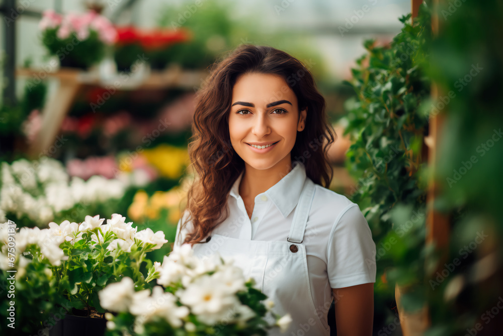 Bright image of a young european female florist and gardener posing in a greenhouse, embodying a small business owner in a charming flower shop.
Bright image. Bright image of a young european female florist and gardener posing in a greenhouse, embodying a small business owner in a charming flower shop.
Bright image.