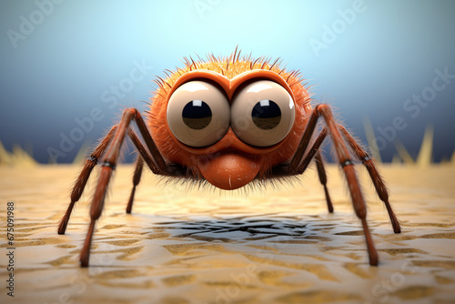 3d Rendered spider cartoon character
