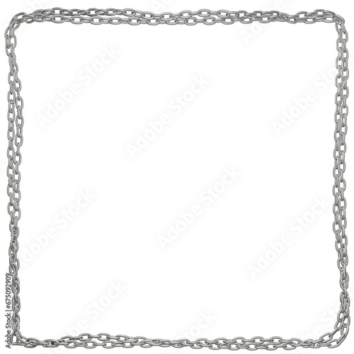 3D-rendered square frame composed of double metal chains, PNG format, transparent background.