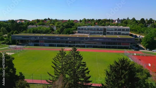 Mistelbach, Niederösterreich, Austria -  A Cluster of Schools in One Location - Aerial Pan Right photo