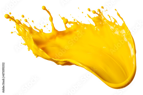 yellow paint splash isolated on transparent background - splashing effect design element PNG cutout photo
