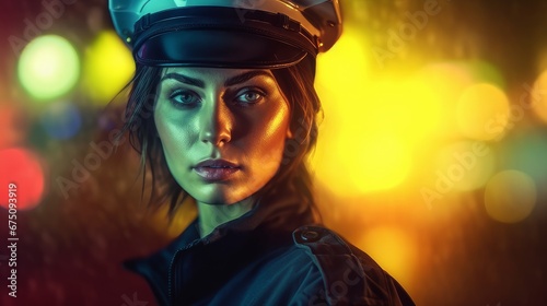  female police officer in the night city