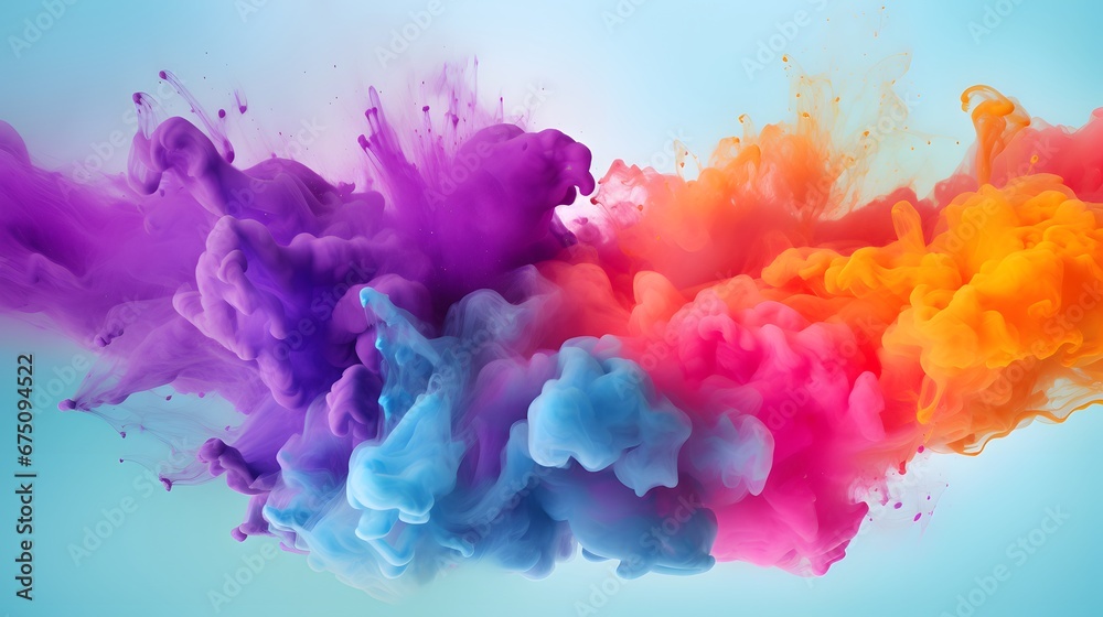 Freezing motion of colorful powder exploding on a isolated pastel background Copy space creates an abstract and vibrant texture