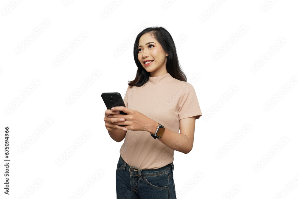 Beautiful Asian Girl Texting Cutout Isolated Background Beautiful Asian Girl Texting Cutout Isolated Background