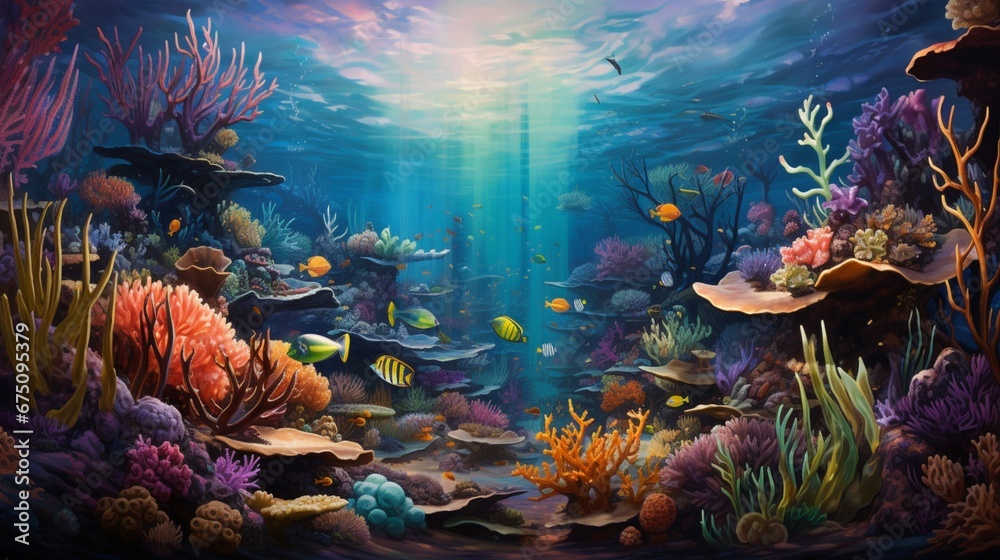 coral reef with fish and coral generated by AI