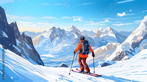 Skiing adventure cartoon illustration