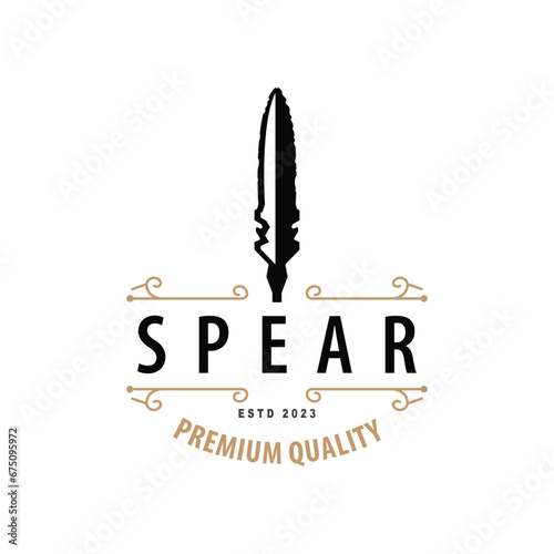 Spear Logo, Arrowhead Weapon Design Hunting Spear Simple Vintage Retro Rustic Minimalist Concept