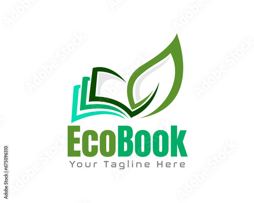 abstract green eco leaf book logo icon symbol design template illustration inspiration