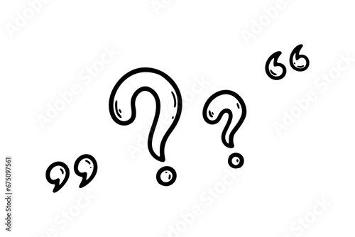 Handwritten question mark in sketch doodle style. Trouble, anxiety, doubt, confusion, misunderstanding symbol. Graphic ink punctuation icon