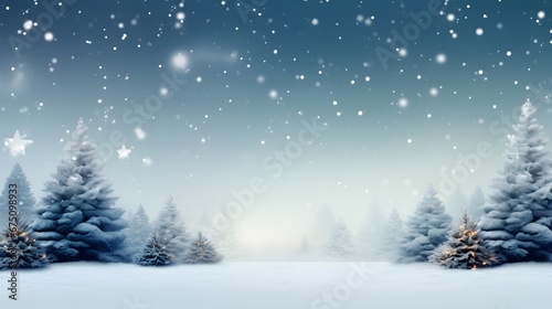 Christmas celebrate festive banner template Tranquil Christmas scene pine tree snow in forest with blank space for your message © Ziyan