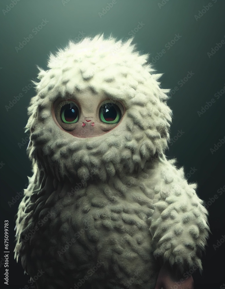 Obraz premium AI generated illustration of a unique creature in the fluffy sheep costume on empty background