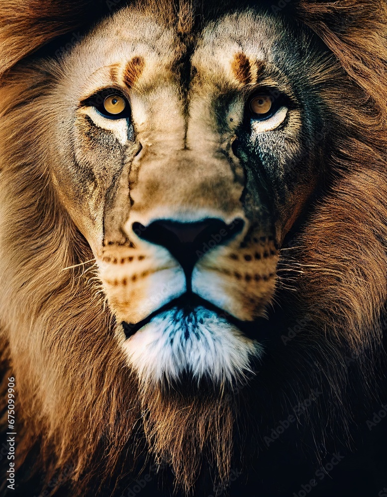 AI generated illustration of a proud male lion with calm face AI generated illustration of a proud male lion with calm face