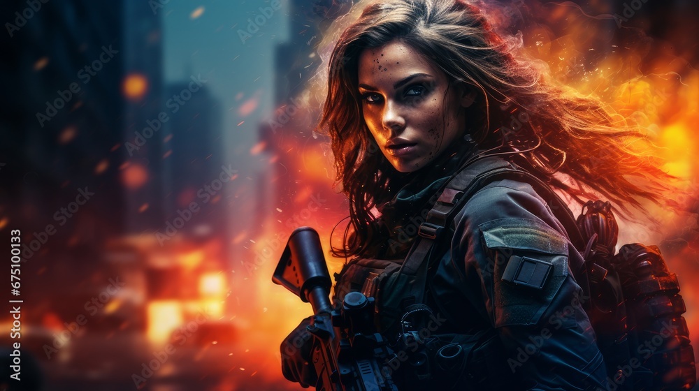 special forces woman in the city at war.