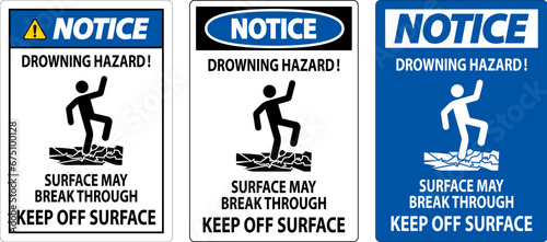 Notice Sign Drowning Hazard - Surface May Break Through, Keep Off Surface