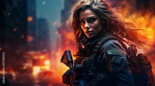 special forces woman in the city at war.