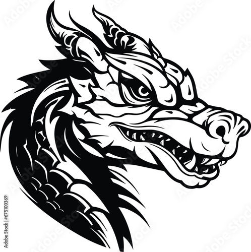 Dragon Head mascot Logo Monochrome Design Style